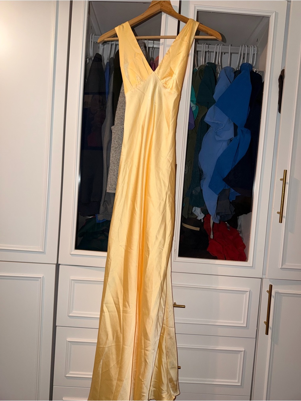 Yellow V-Neck Satin Evening Dress